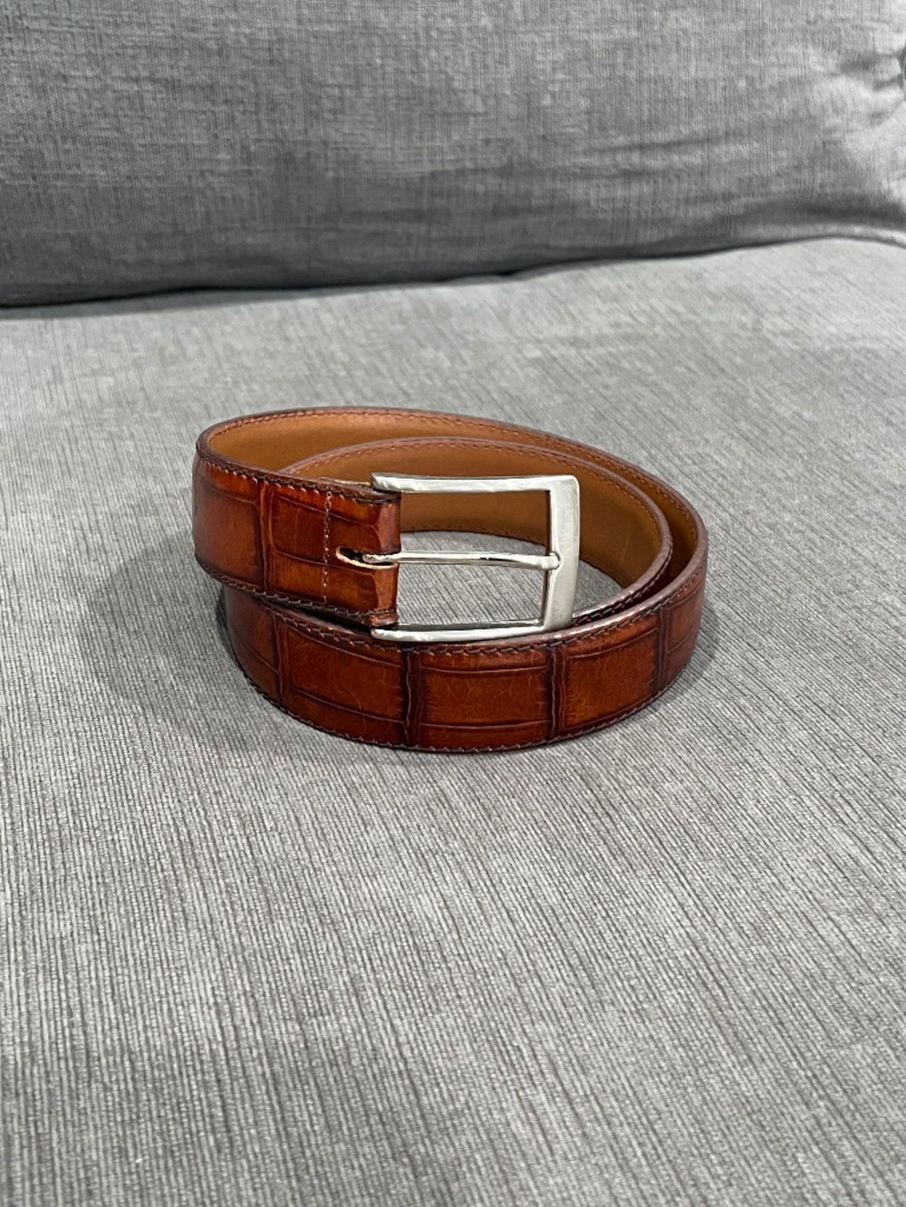 Cole Haan Brown Alligator-embossed Leather Belt 32